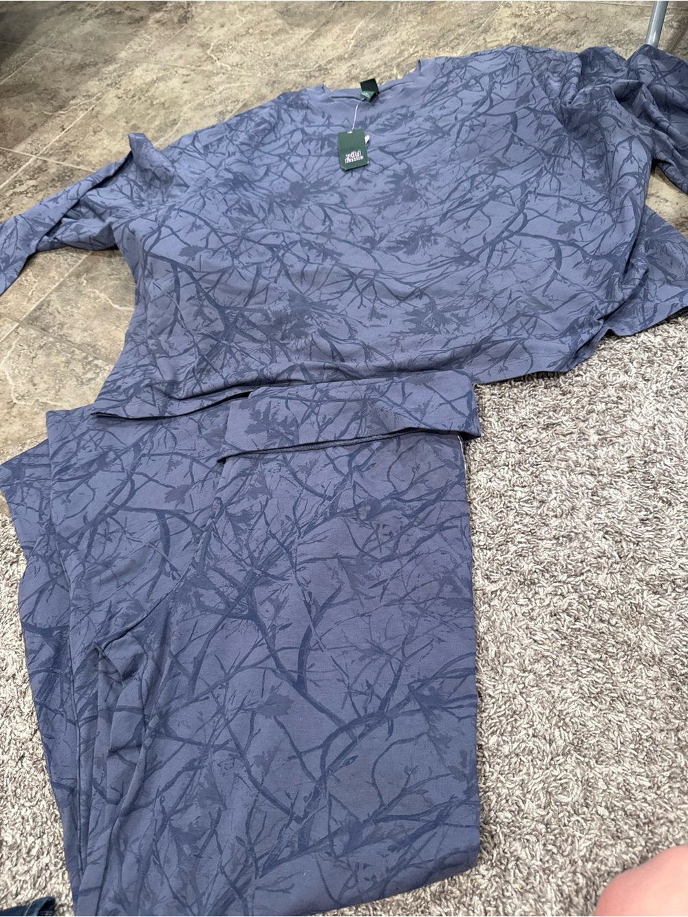 🐒Women's Oversized Long Roundneck T-Shirt and leggings set in Slate Blue Floral